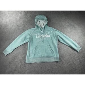 Cabelas Hoodie‎ Men Large Fleece Emberoidered Graphic Print Turquoise Pullover
